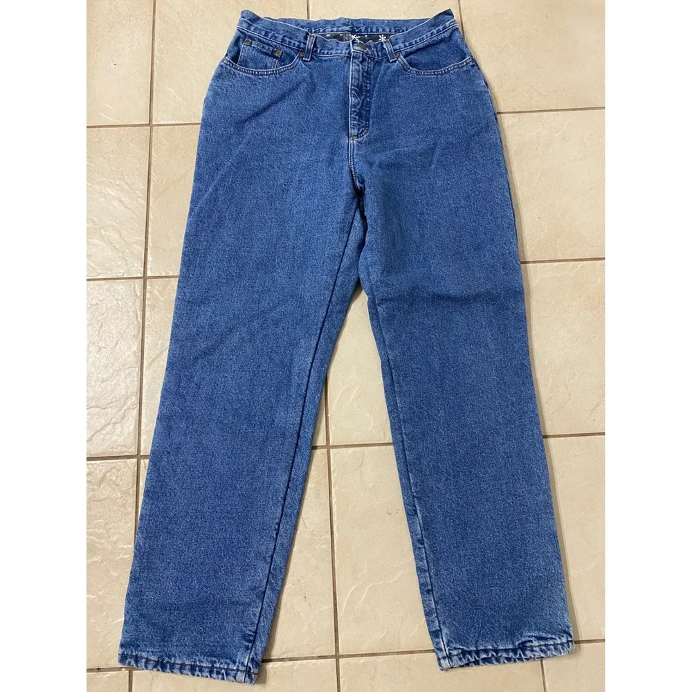 LL Bean Women Jeans Blue Denim Straight Leg Classic Fit Size 16 Medium Insulated